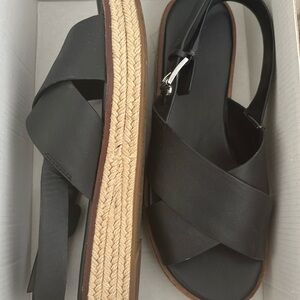 Michael Kors women’s Meryl sandal black leather 8.5 espadrilles platform